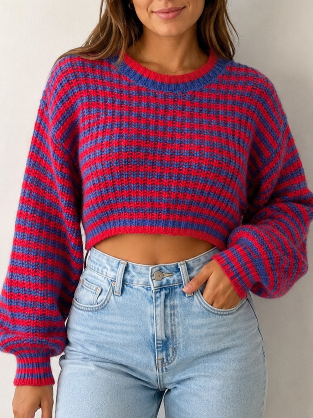 Zara Cropped Striped Knit Sweater Size Small